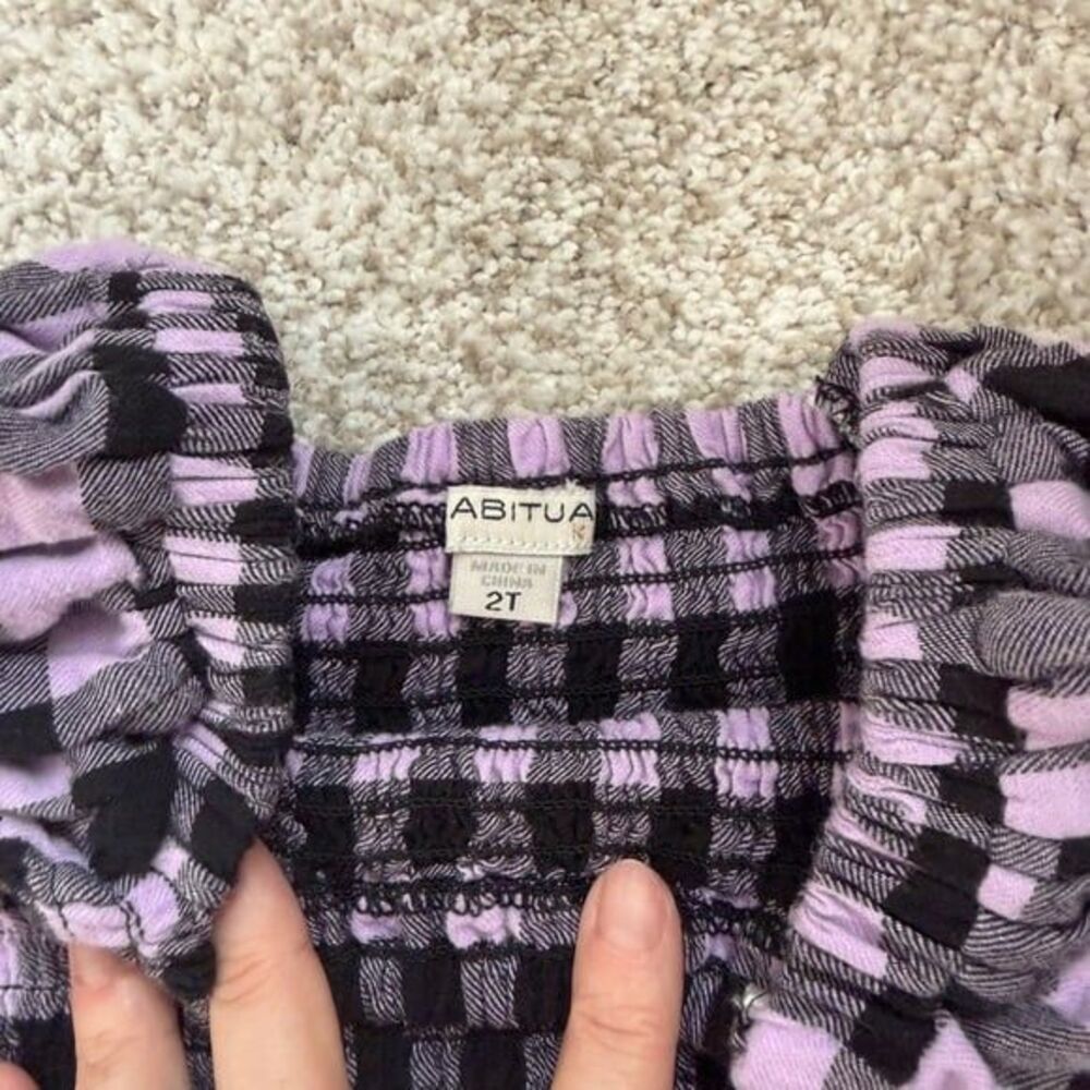 Habitual Lilac and Black Plaid Puff Sleeve Blouse